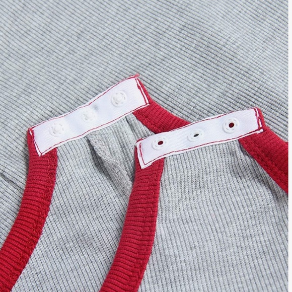 Gray & Red Ribbed One Piece Romper - Picture 6 of 6